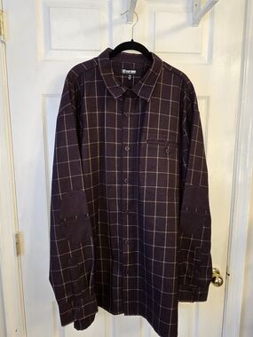 Stacy Adams 5x Big & Tall Brown Purple Windowpane Button Front Shirt Outdoors